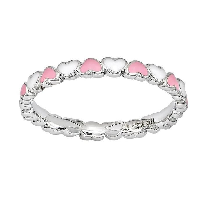 Stacks And Stones Sterling Silver Heart Stack Ring, Women's, Size: 10, Pink