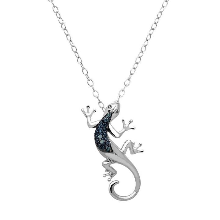 Blue Diamond Accent Sterling Silver Lizard Pendant Necklace, Women's, Size: 18