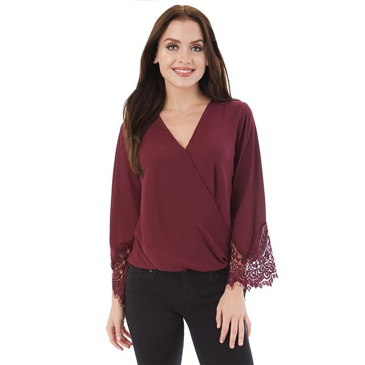 Juniors' Iz Byer California Lace Faux-wrap Top, Teens, Size: Xs, Dark Red