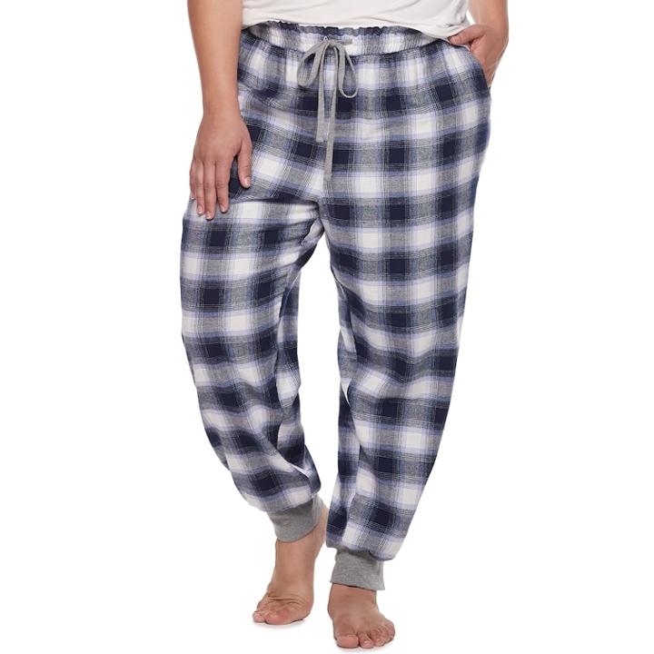 Plus Size Sonoma Goods For Life&trade; Flannel Joggers, Women's, Size: 2xl, Dark Blue