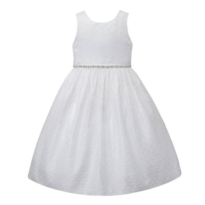 Girls 7-12 American Princess Rhinestone Waist Swiss Dot Dress, Girl's, Size: 6x, White