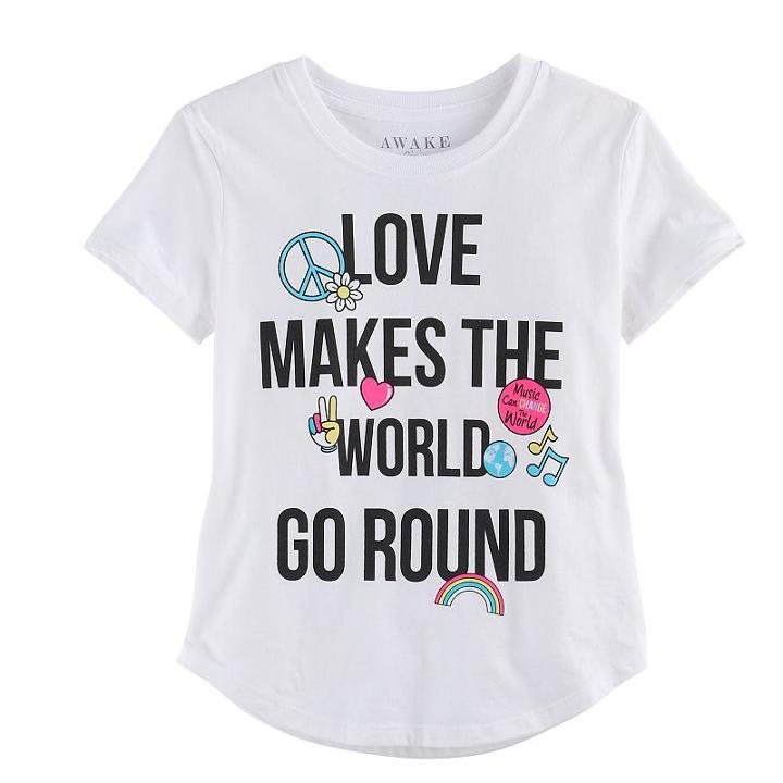 Girls 7-16 Love Makes The World Go Round Graphic Tee, Size: Large, White