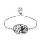 Brilliance Silver Plated Marcasite Hummingbird Bolo Bracelet, Women's, Black