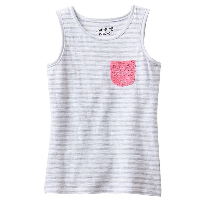 Girls 4-10 Jumping Beans&reg; Striped Lace Pocket Tank Top, Girl's, Size: 8, Light Grey