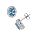 Sterling Silver Blue Topaz And Diamond Accent Oval Halo Stud Earrings, Women's