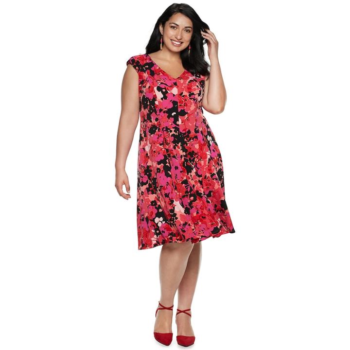 Plus Size Suite 7 Printed Fit & Flare Dress, Women's, Size: 2xl, Pink