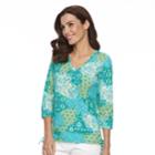 Women's Caribbean Joe Medallion Drawstring V-neck Tee, Size: Xl, Blue