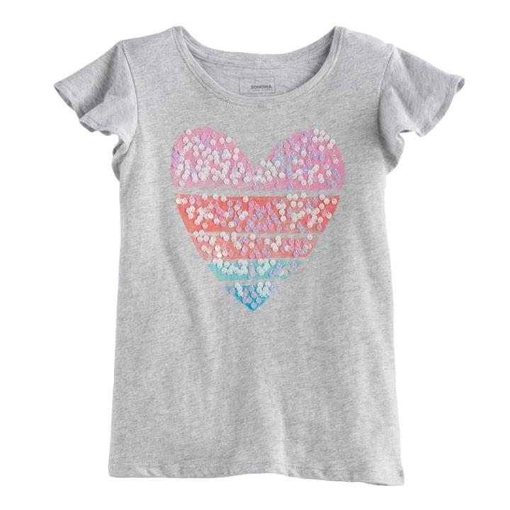 Girls 4-12 Sonoma Goods For Life&trade; Ruffle Sleeve Printed Tee, Size: 10, Blue