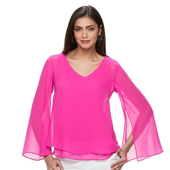 Women's Jennifer Lopez Layered Chiffon Top, Size: Xxl, Brt Pink