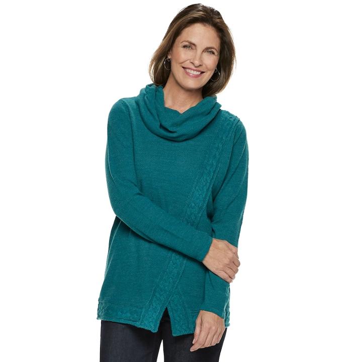 Women's Croft & Barrow® Cable-knit Trim Cowlneck Sweater, Size: Xl, Turquoise/blue (turq/aqua)