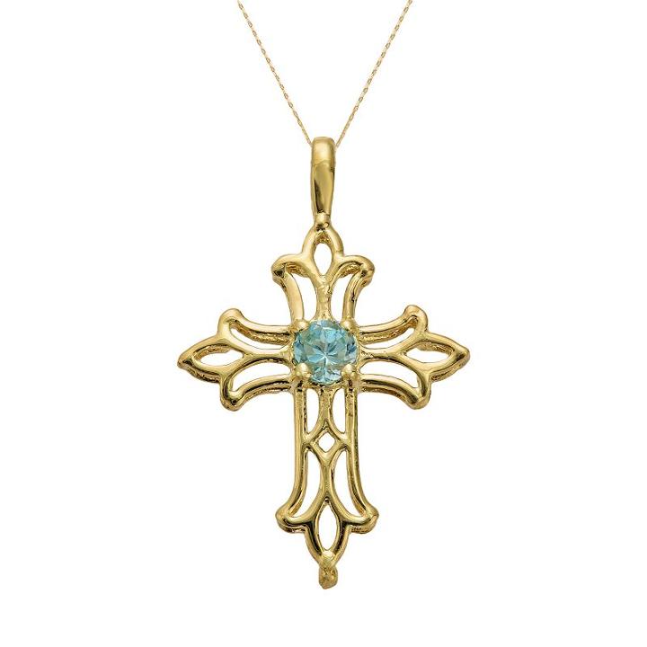 10k Gold Blue Topaz Filigree Cross Pendant, Women's, Size: 18