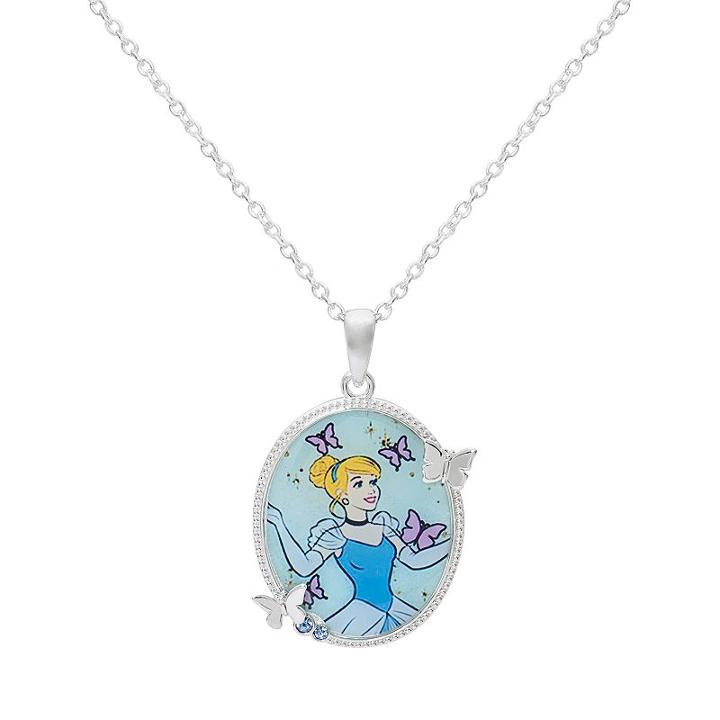 Disney's Cinderella Crystal Silver-plated The Greatest Love Story Ever Told Pendant Necklace, Women's, Grey