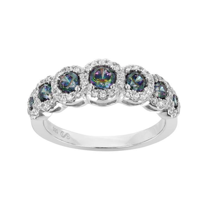 Sterling Silver Lab-created Mystic Topaz & Cubic Zirconia Halo Ring, Women's, Size: 7, Grey