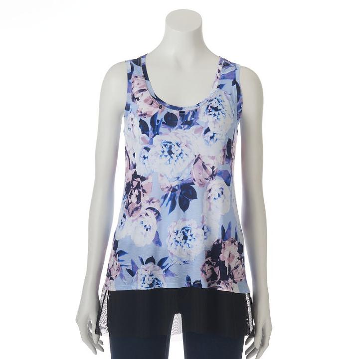 Women's Jennifer Lopez Print Mesh-trim Tank, Size: Large, Dark Blue