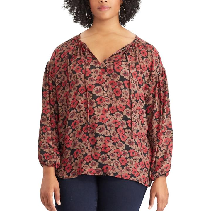 Plus Size Chaps Floral Blouse, Women's, Size: 3xl, Black