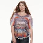 Plus Size World Unity Printed Tassel Poncho Top, Women's, Size: 2xl, Orange