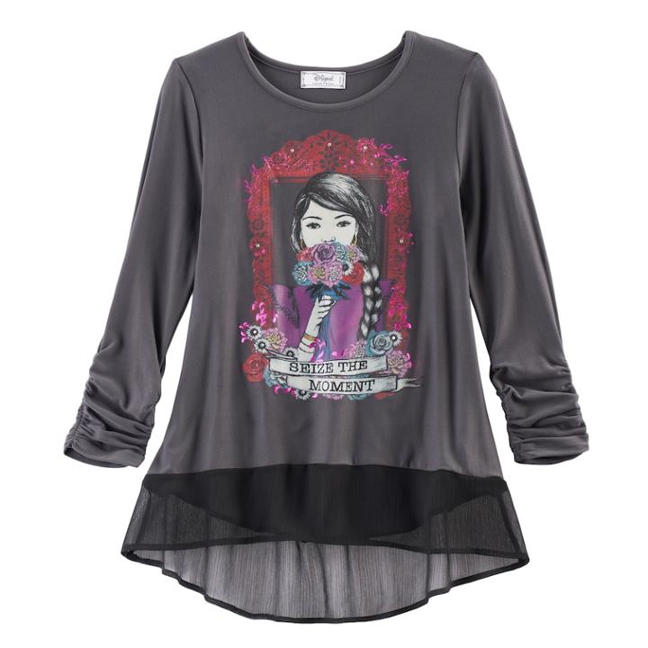 Disney D-signed Coco Girls 7-16 Seize The Moment Chiffon Hem Top, Size: Xs, Grey Other