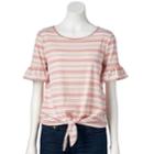 Women's Lc Lauren Conrad Ruffle Sleeve Tie-front Tee, Size: Xs, White