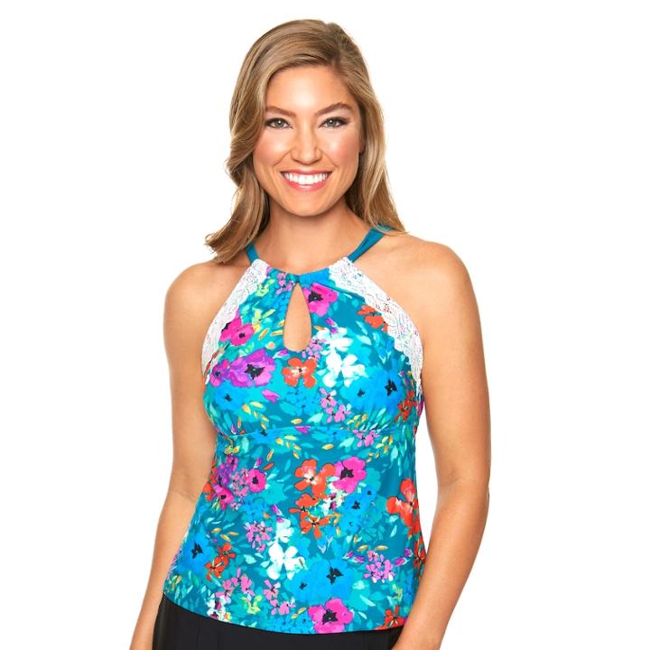 Women's Aqua Couture Floral High-neck Tankini Top, Size: Xl, Fantasy Floral