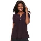 Women's Croft & Barrow&reg; Jacquard Pintuck Henley Top, Size: Large, Drk Purple