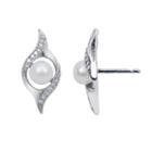 Sterling Silver Freshwater Cultured Pearl And Cubic Zirconia Swirl Stud Earrings, Women's