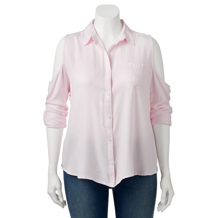 Juniors' Plus Size So&reg; Cold Shoulder Pleated Shirt, Girl's, Size: 3xl, Light Pink