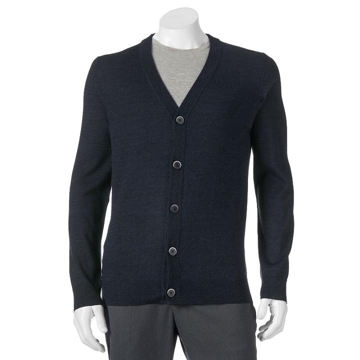 Big & Tall Apt. 9 Modern-fit Marled Merino Cardigan Sweater, Men's, Size: 3xb, Blue (navy)