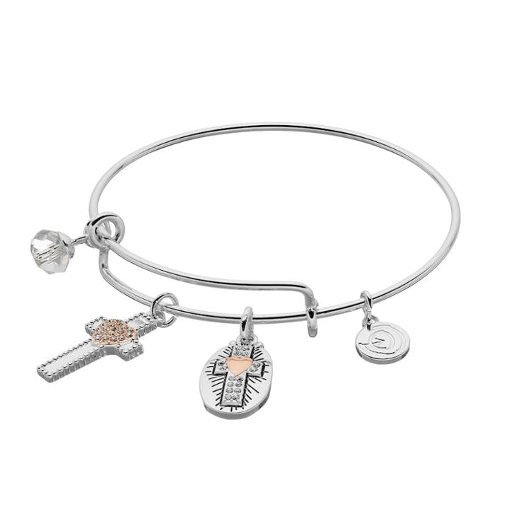 Love This Life Live By Faith Cross Charm Bangle Bracelet, Women's, Silver