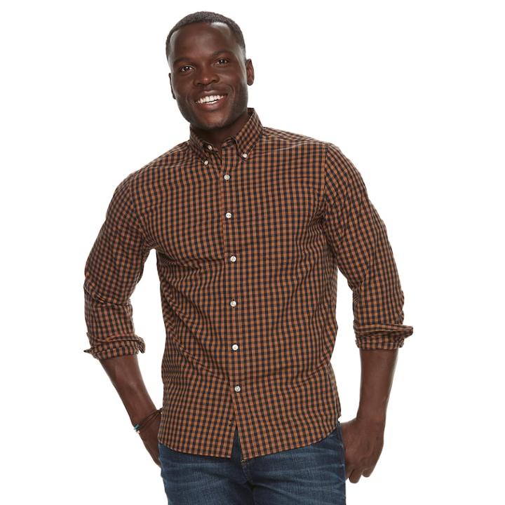 Men's Sonoma Goods For Life&trade; Modern-fit Stretch Poplin Button-down Shirt, Size: Xl, Med Brown
