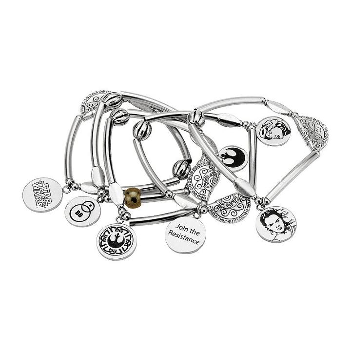 Star Wars: Episode Vii The Force Awakens Stainless Steel Rey Charm Stretch Bracelet Set, Women's, Size: 7.5, Grey