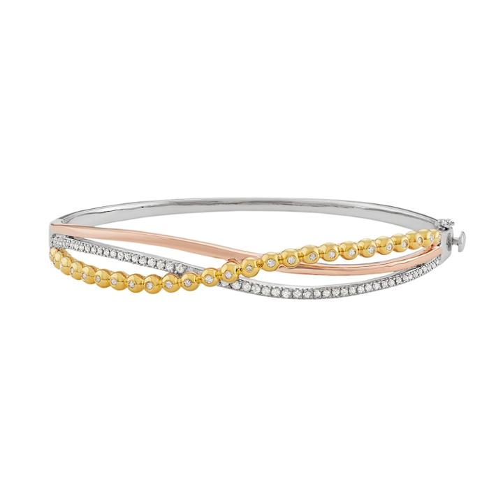 Tri Tone Sterling Silver 1/2 Carat T.w. Diamond Crisscross Bangle Bracelet, Women's, White