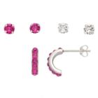 Charming Girl Kids' Crystal Stud & Semi-hoop Earring Set, Pink