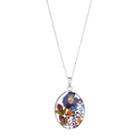 Sterling Silver Pressed Flower Oval Pendant Necklace, Women's, Size: 18, Multicolor