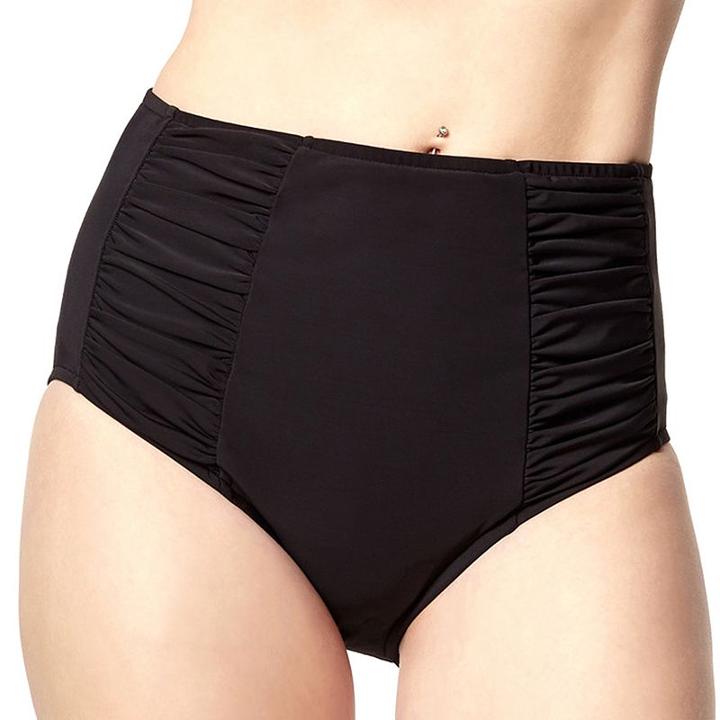 Women's Upstream Sport Finish Touch Tummy Slimmer Shirred Bikini Bottoms, Size: 18, Black