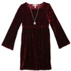 Girls 7-16 & Plus Size Velvet Dress With Necklace, Size: 12, Dark Red