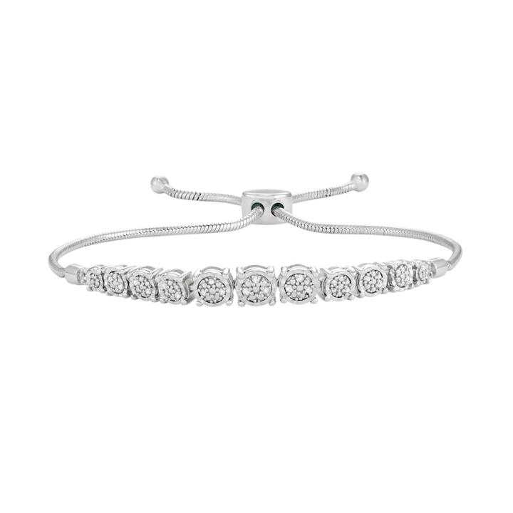 Sterling Silver 1/10 Carat T.w. Diamond Graduated Bolo Bracelet, Women's, Size: 7, White