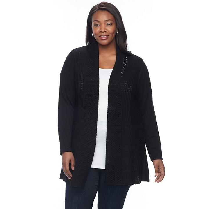 Plus Size Napa Valley Textured Open-front Cardigan, Women's, Size: 3xl, Black