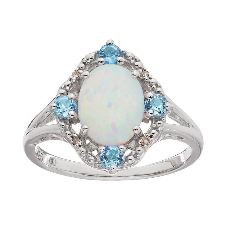 Lab-created Opal, Blue Topaz & Diamond Accent Ring, Women's, Size: 7