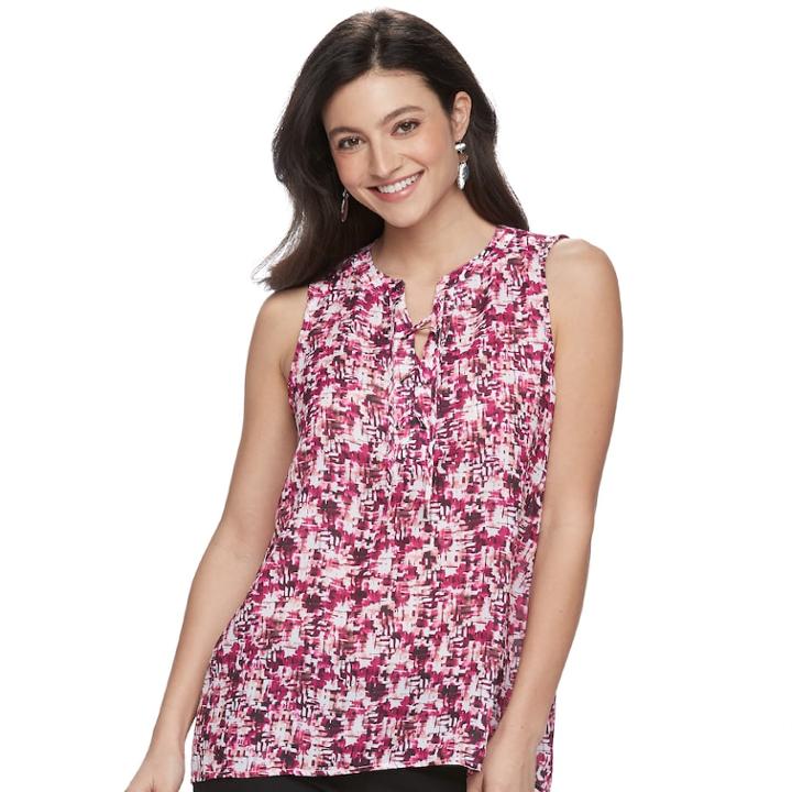 Women's Apt. 9® Lace-up Georgette Tank, Size: Medium, Light Pink