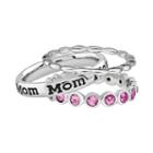Stacks And Stones Sterling Silver Crystal Eternity, Beaded And Mom Ring Set - Made With Swarovski Crystals, Women's, Size: 8, Pink