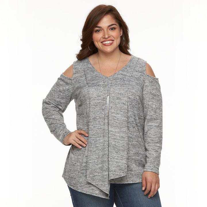 Plus Size Ab Studio Cold-should Necklace Sweater, Women's, Size: 1xl, Grey