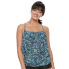 Women's A Shore Fit Tummy Slimmer Mesh Blouson Tankini Top, Size: 8, Blue