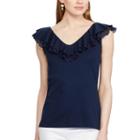 Women's Chaps Ruffled V-neck Top, Size: Medium, Blue (navy)