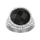 Sophie Miller Onyx And Cubic Zirconia Sterling Silver Halo Ring, Women's, Size: 6, Black