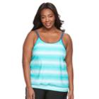 Plus Size Free Country Stripe Blouson Tankini Top, Women's, Size: 3xl, Turquoise/blue (turq/aqua)
