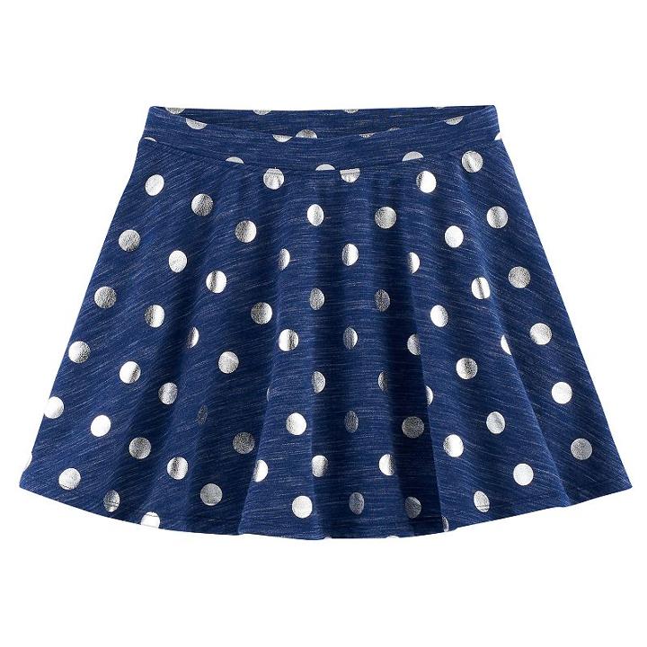 Girls 7-16 & Plus Size So&reg; French Terry Nep Foil Patterned Circle Skirt, Size: M/10, Dark Blue