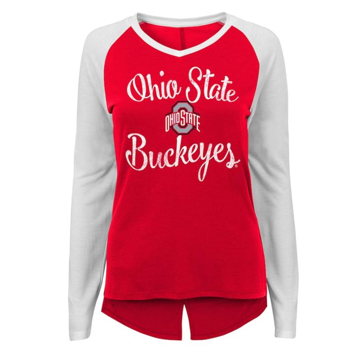 Juniors' Ohio State Buckeyes Split Back Raglan Tee, Teens, Size: Small, Red