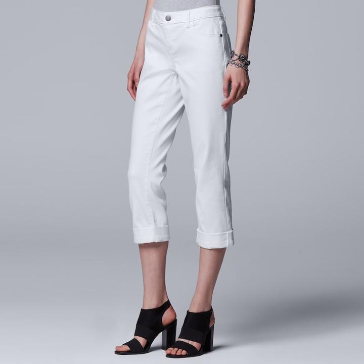 Women's Simply Vera Vera Wang Roll Cuff Capri, Size: 16, White