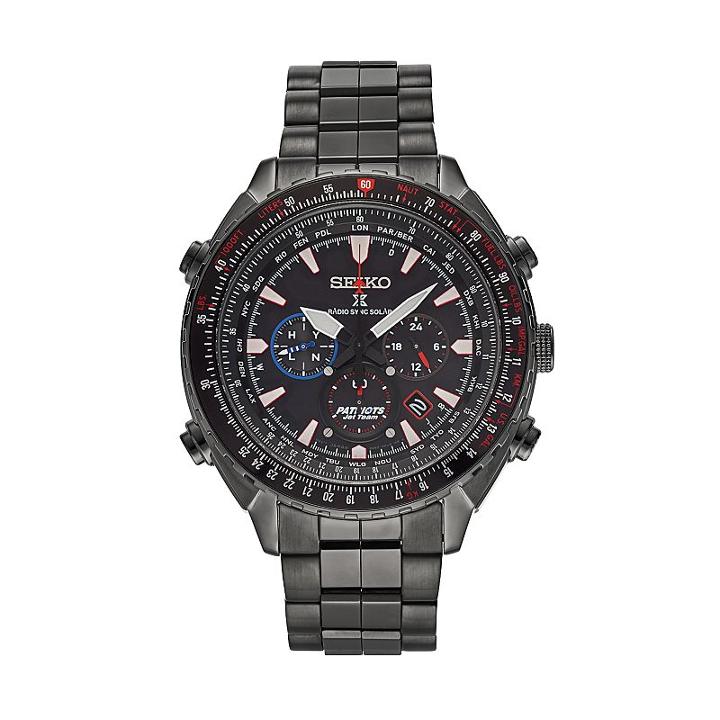 Seiko Men's Prospex Patriots Jet Team Stainless Steel Solar Watch & Coin Set - Ssg007, Black