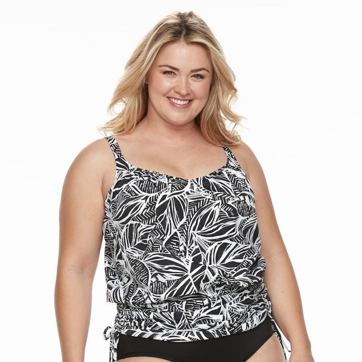 Plus Size Beach Scene Ruched Blouson Tankini Top, Women's, Size: 16 W, Oxford